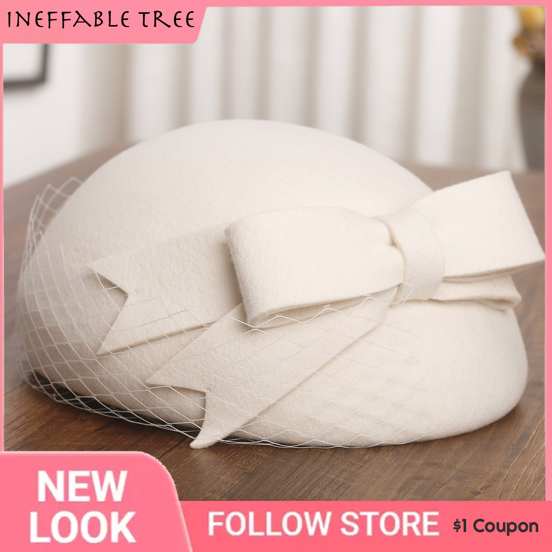 French Elegant Mesh-Bow Wool B - Beret French Wool ulasan dan harga