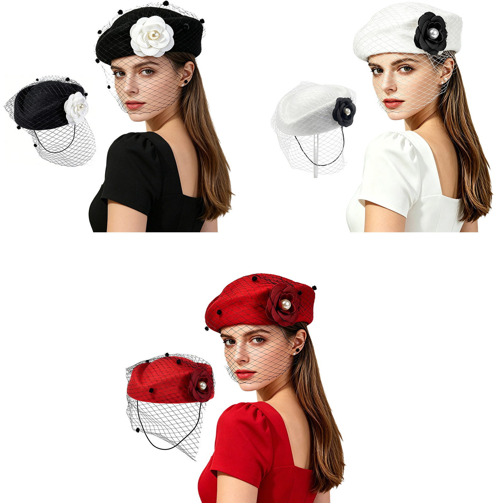 Vintage Artificial Flower Brid - Beret French Wool ulasan dan harga